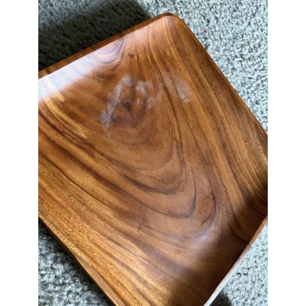 10 Square Acacia Wood Dinner Plates, Beautiful Wood Grain Pattern, 12x12
